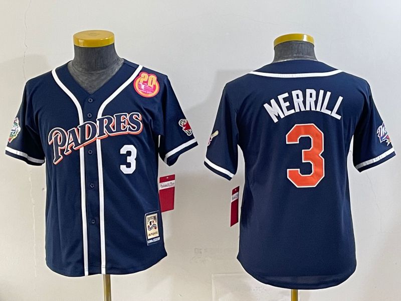 Youth 2025 San Diego Padres #3 Merrill Blue Throwback Game Nike MLB Jersey style 5->san diego padres->MLB Jersey